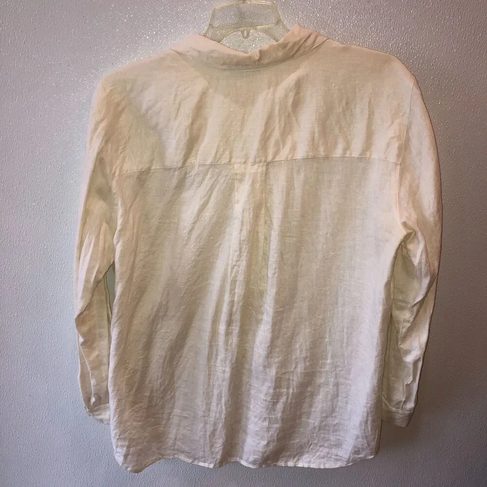 Jones New York Womens 14W Cream 100% Linen Long Sleeve Button Up Shirt Top 14 - Picture 5 of 7